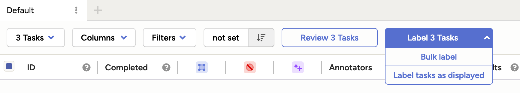 Screenshot of bulk label action